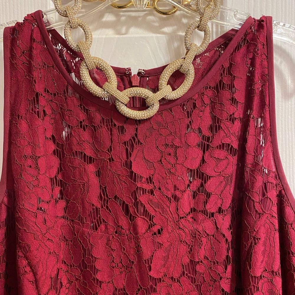 WHBM rich burgundy lace evening dress. Accessories not included.